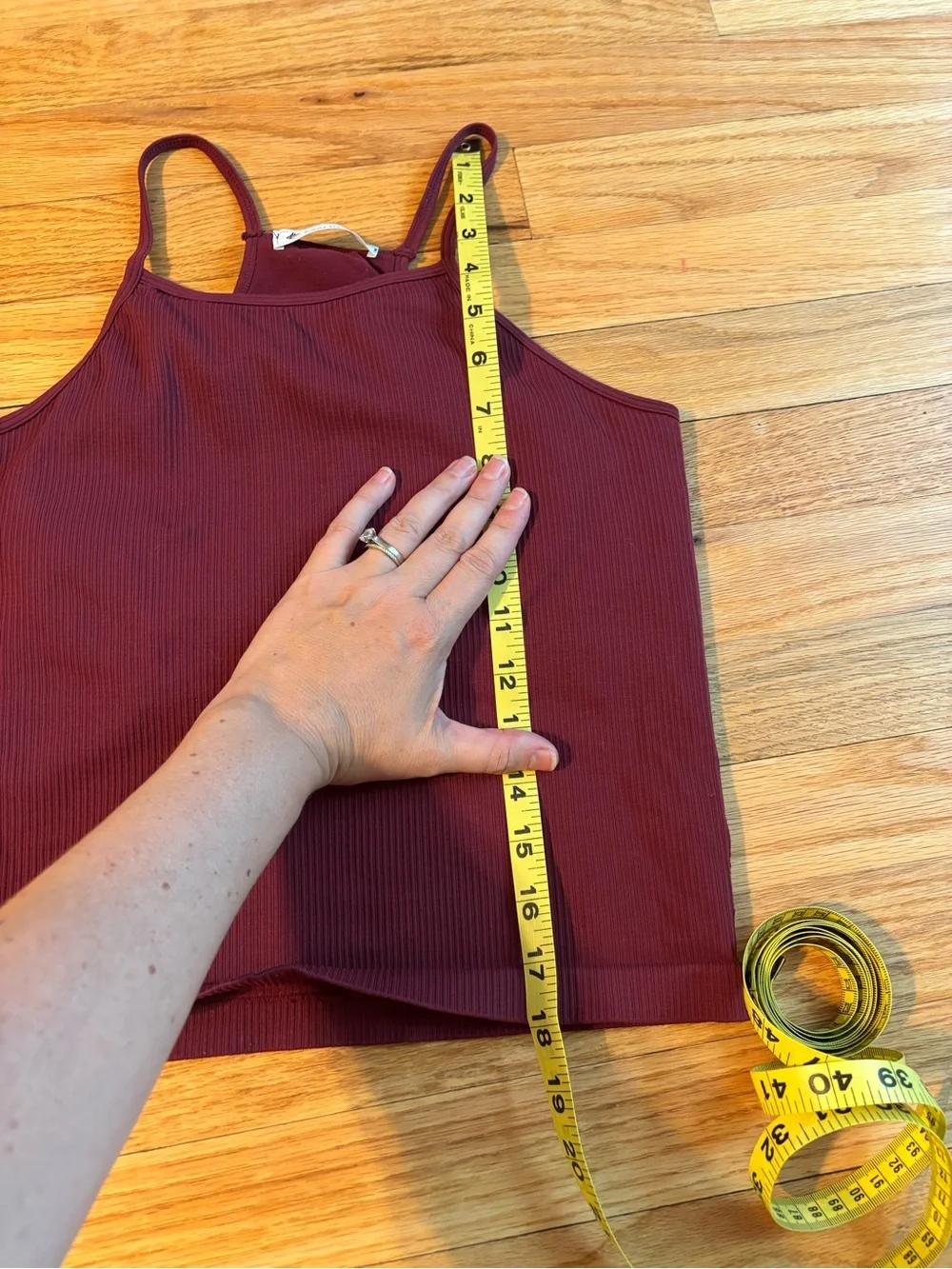 Ribbed High-Neck cropped Top in Burgundy with built in bra